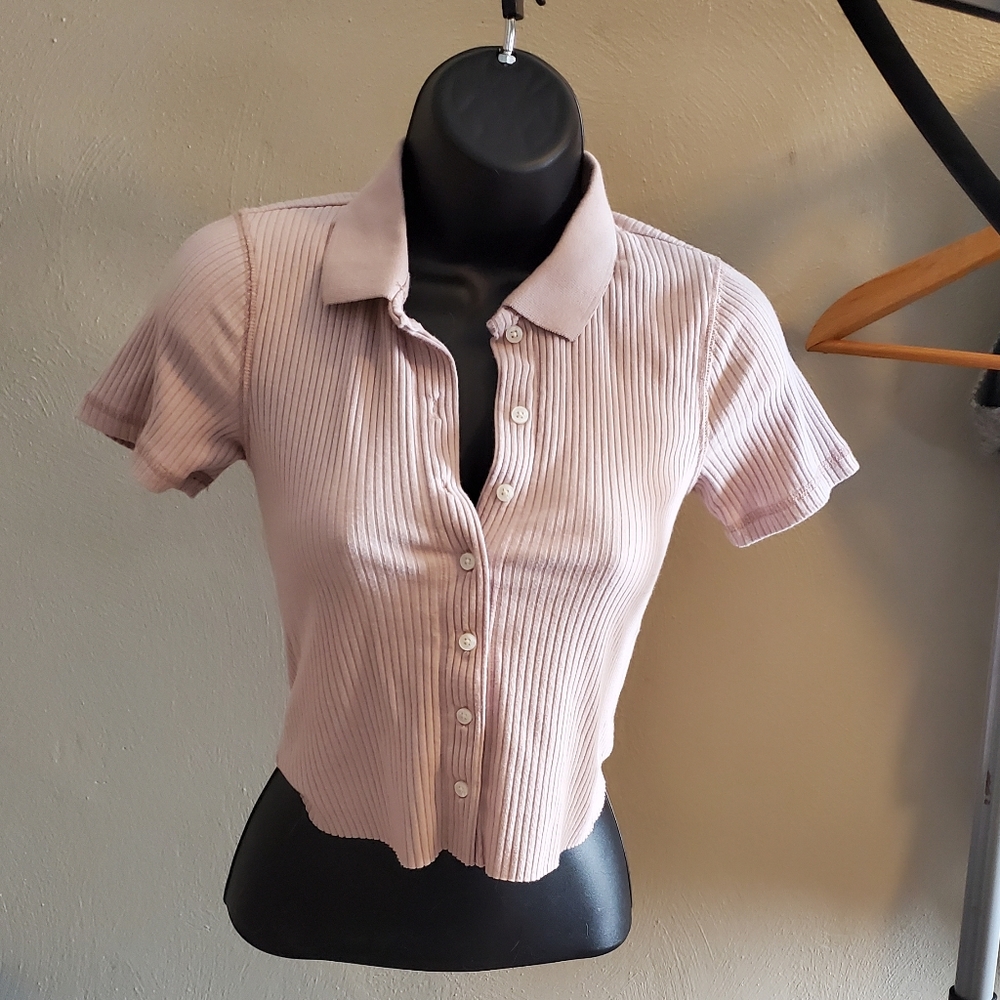 Abercrombie & Fitch Light Pink Polo Buttonup Crop Top